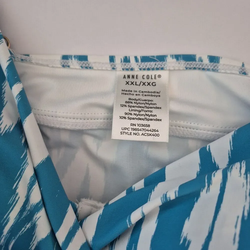 Anne Cole Blue White Ikat Underwire Swimsuit Tankini Top Womens XXL